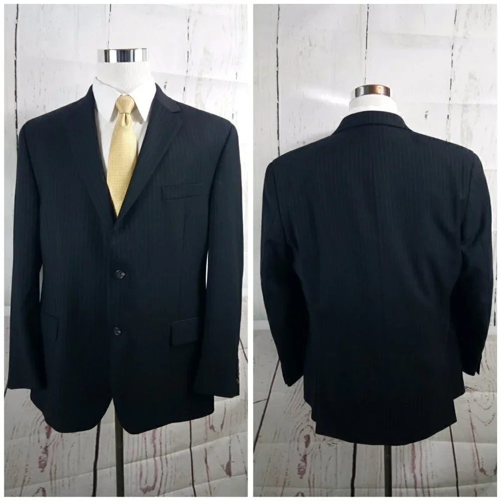 Chaps Slim Fit 46R Black Striped Suit Blazer Sport